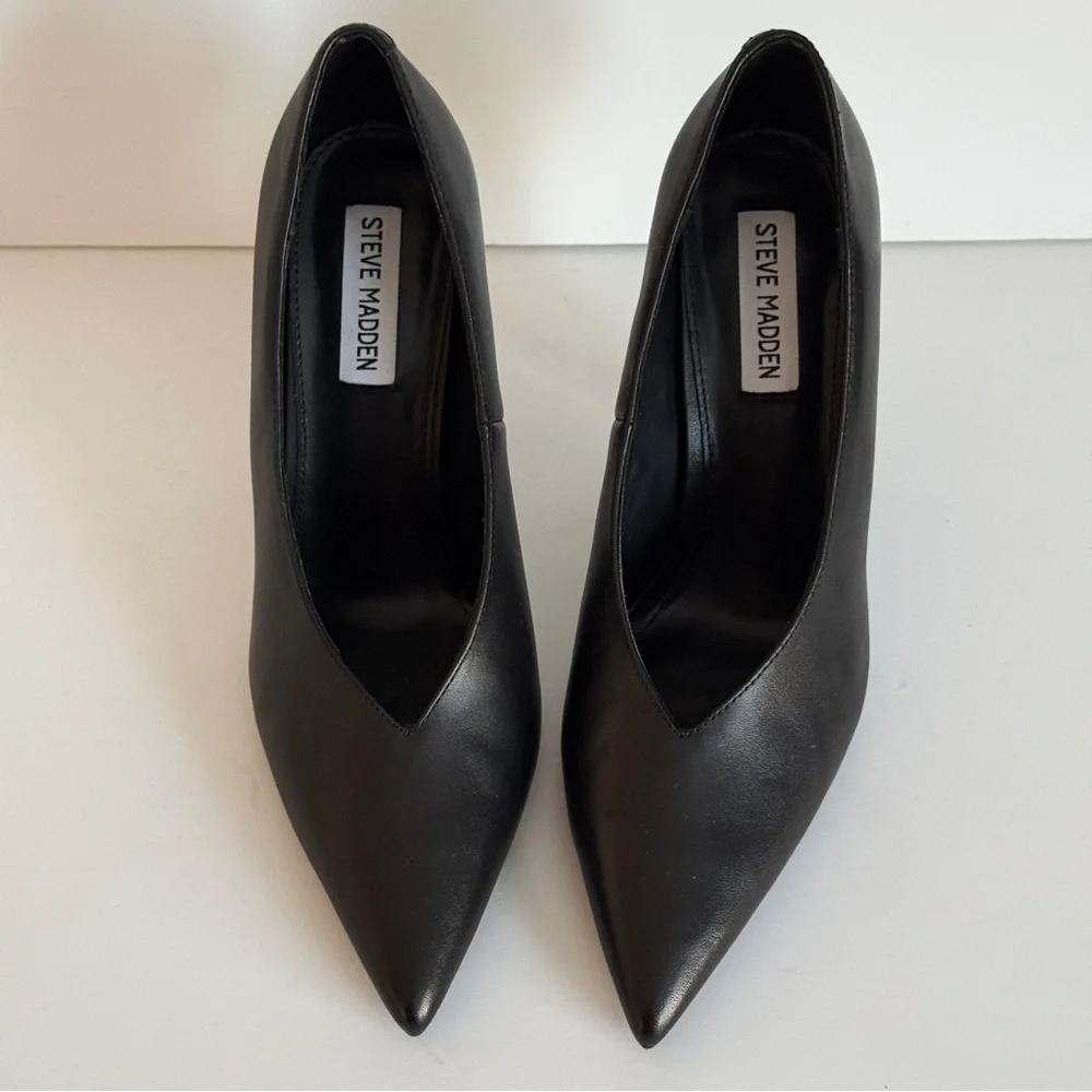 Steve Madden Sedona Stiletto Heel Pump Black Leather Size 8.5M - Picture 6 of 11